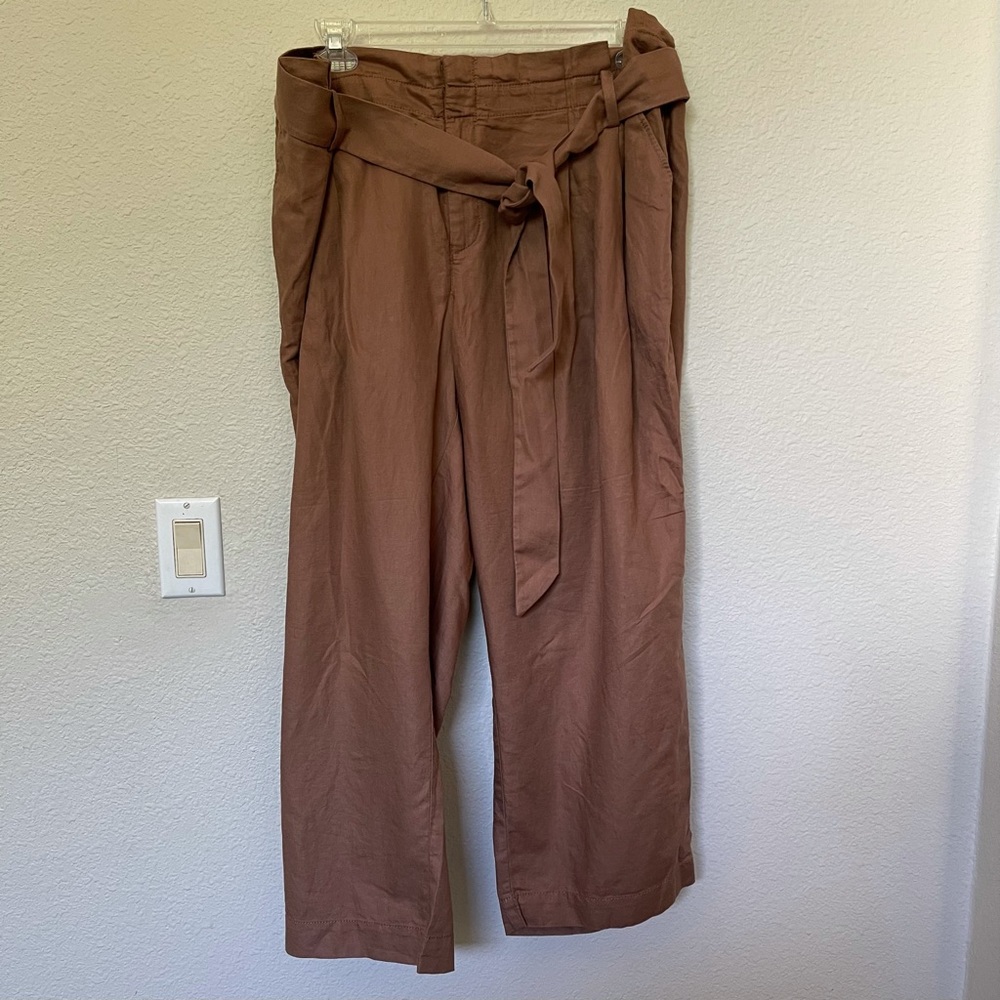 Loft brown paper bag waist wide leg ankle length size 18